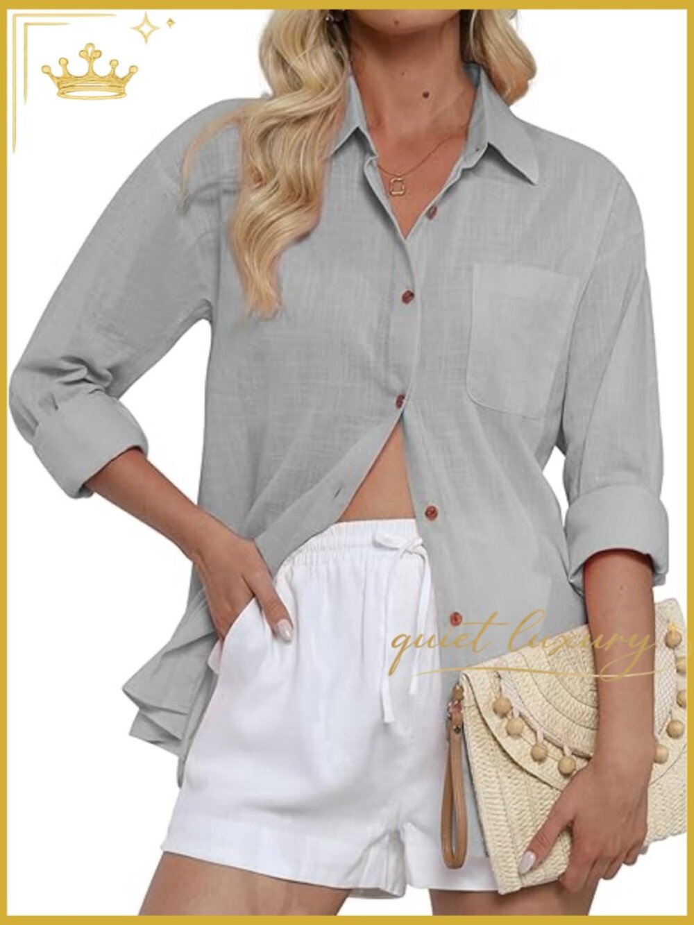 Women's Button Down Shirt Long Sleeve Cotton Summer Beach Wear Pocket